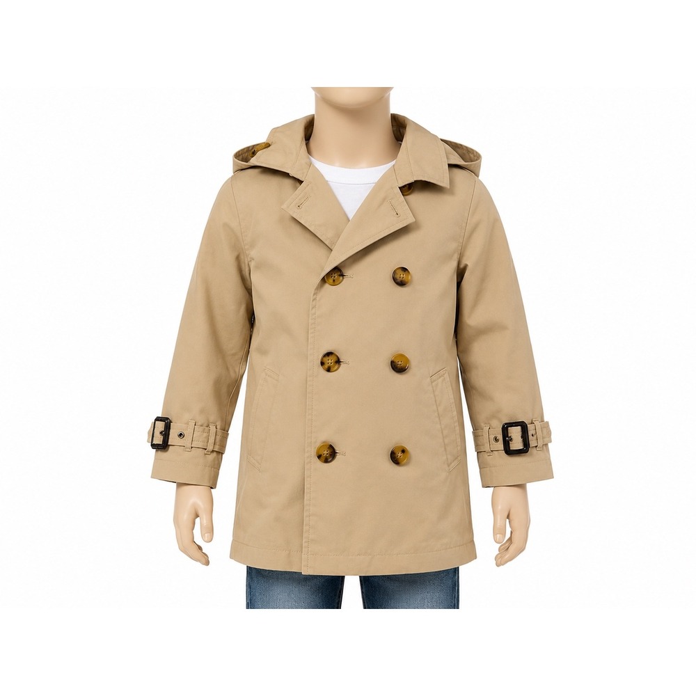 Zara‎ Trench Coat Boys  5 Tan Khaki Double Breasted Hooded Belted Classic